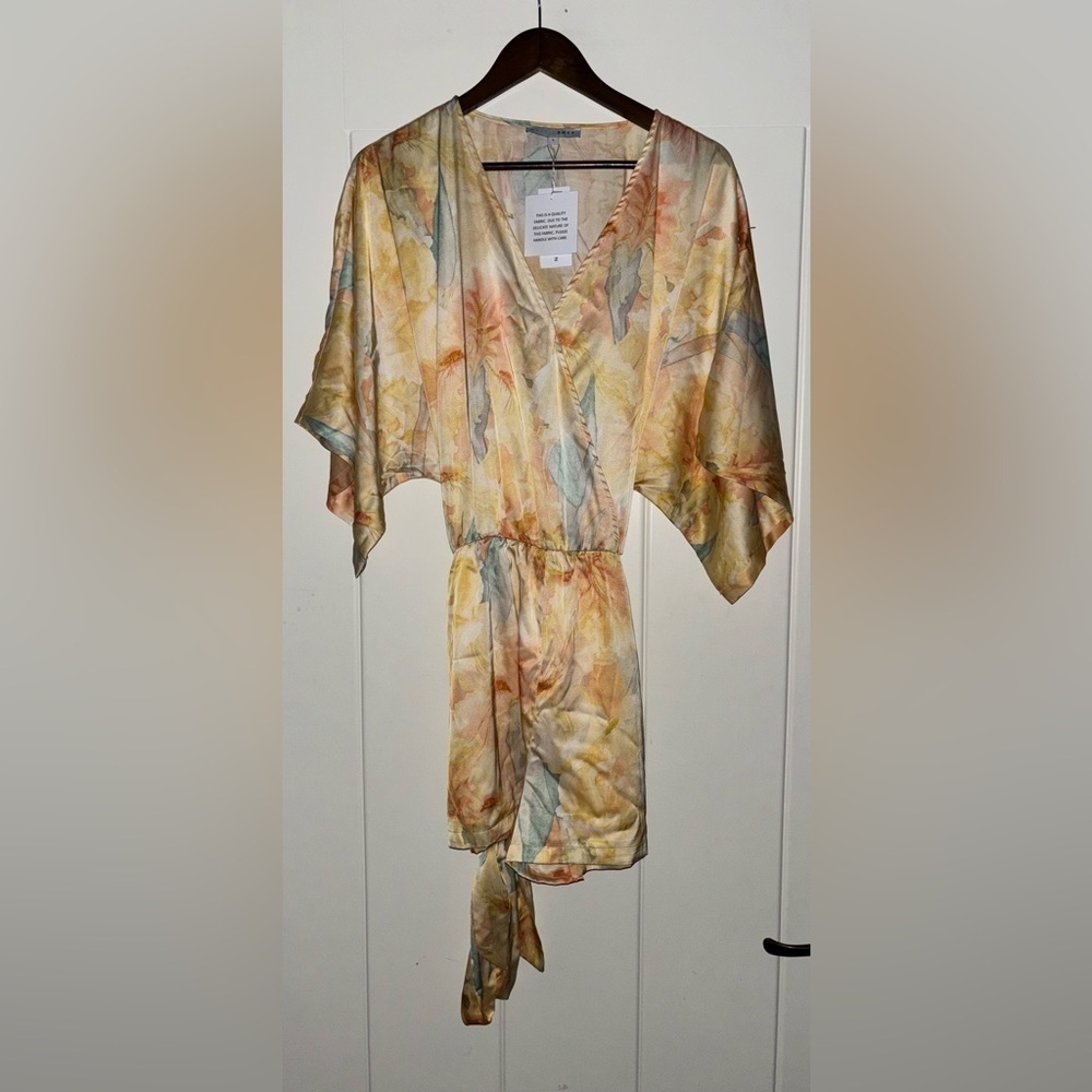 Baltic Born Women Aegean Satin Floral Sunrise Chiffon Romper Large NWT Summer